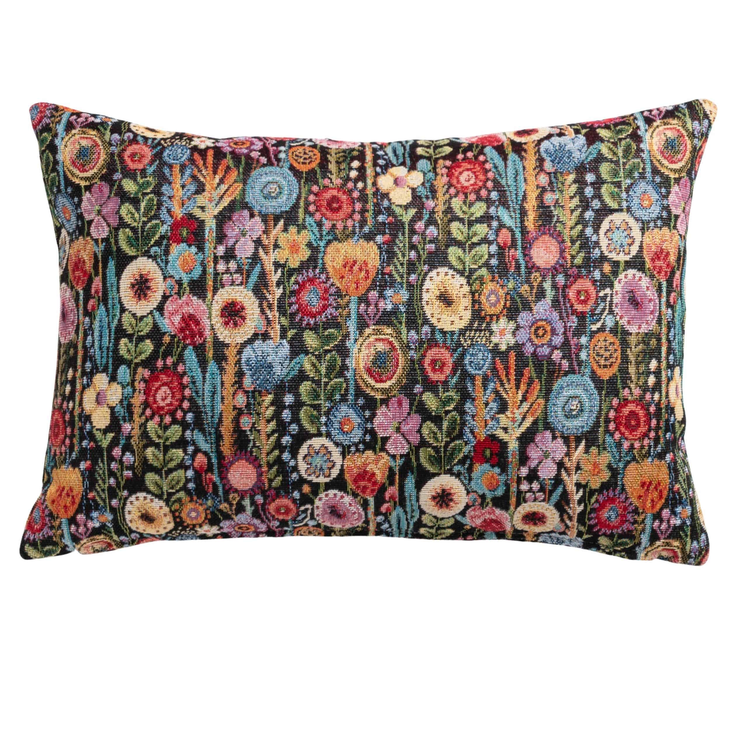 Secret Garden Tapestry Boudoir Cushion in Midnight Black