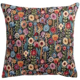 Secret Garden Tapestry Cushion in Midnight Black