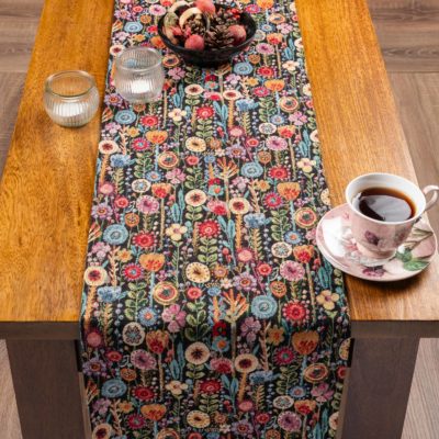 Secret Garden Tapestry Table Runner in Midnight Black