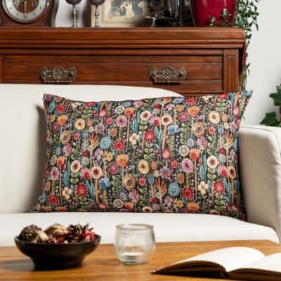 Secret Garden Tapestry XL Rectangular Cushion in Midnight Black