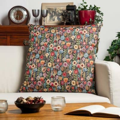 Secret Garden Tapestry Extra-Large Cushion in Midnight Black
