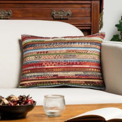 Meridian Stripe Tapestry Boudoir Cushion in Spice
