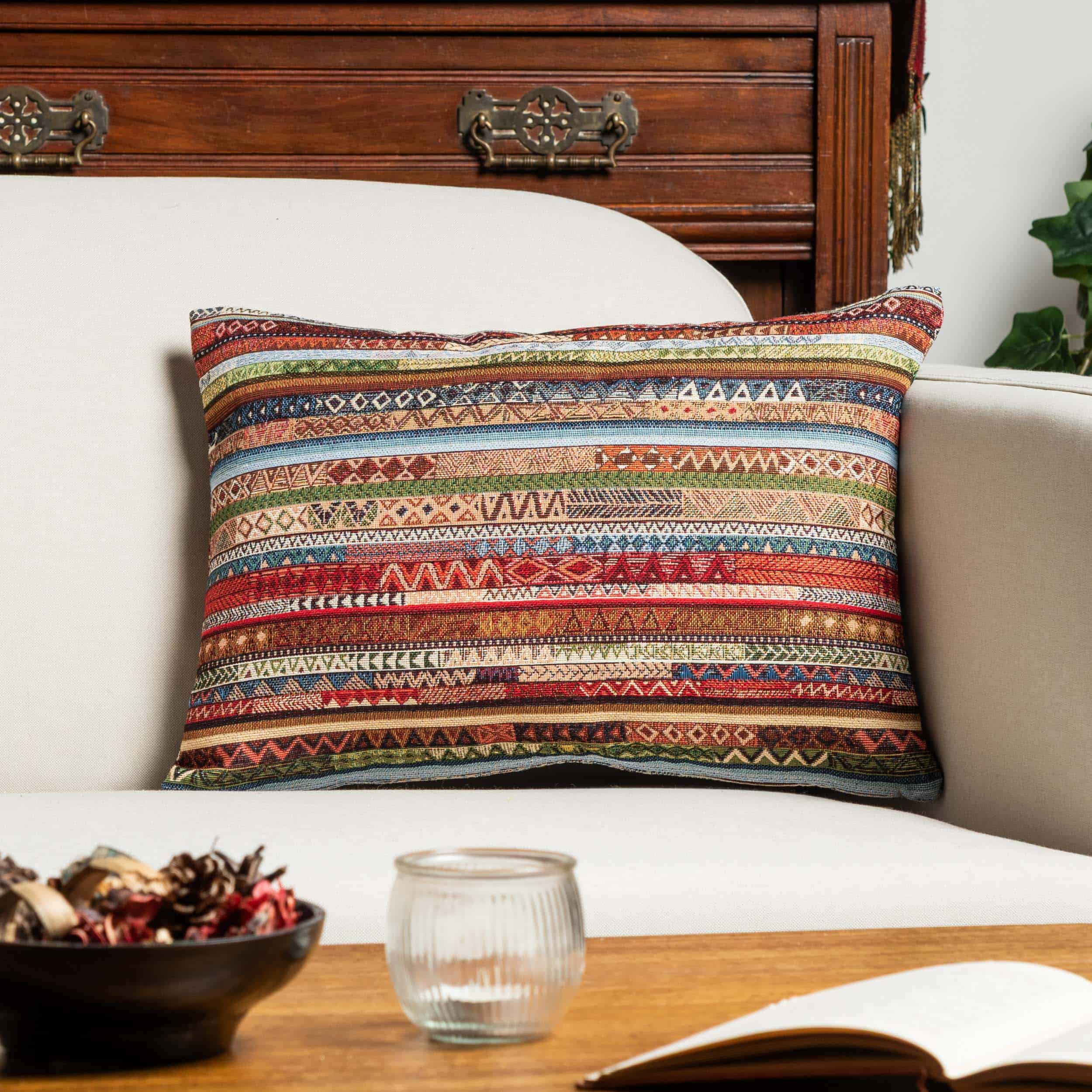 Meridian Stripe Tapestry Boudoir Cushion in Spice