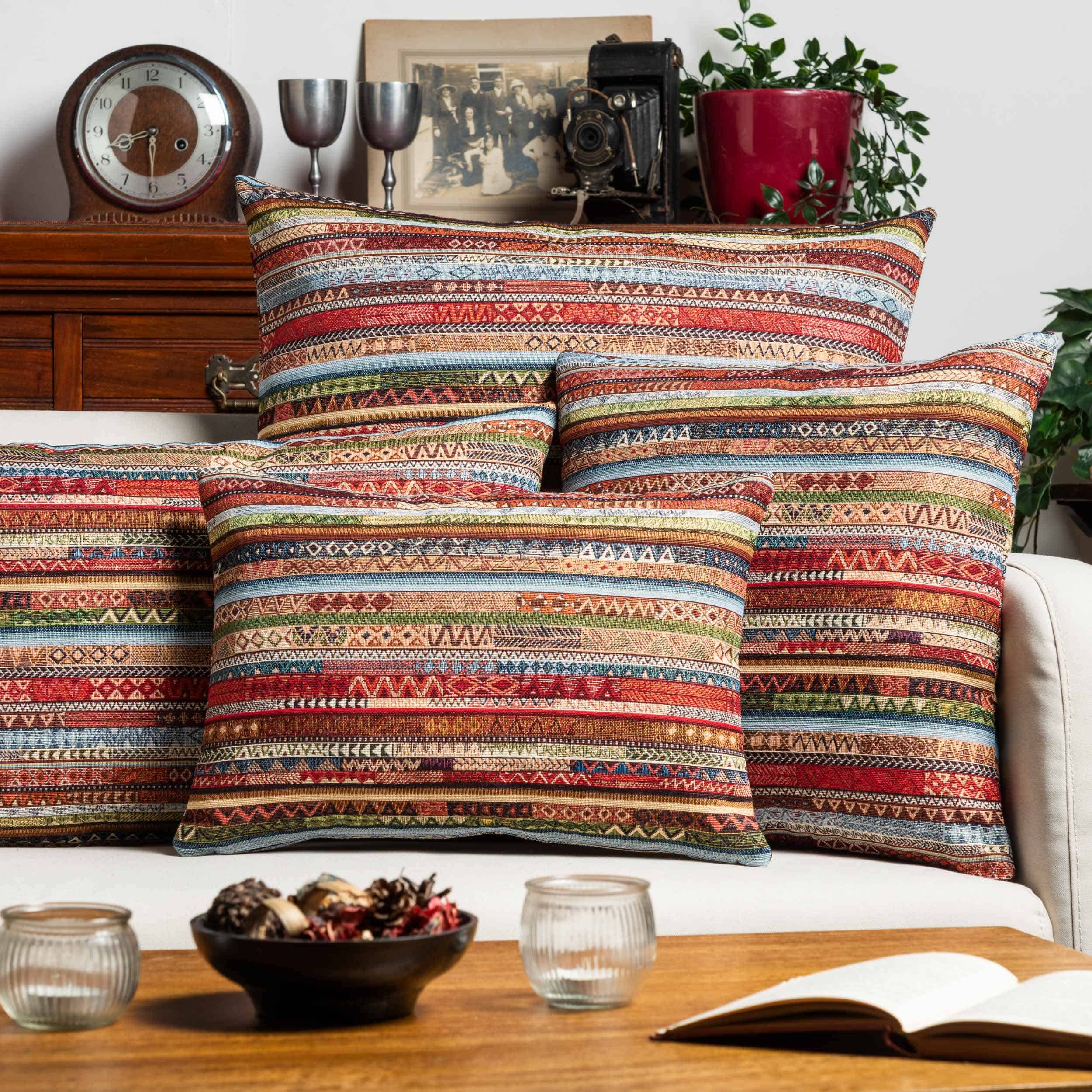 Meridian Stripe Tapestry Boudoir Cushion in Spice