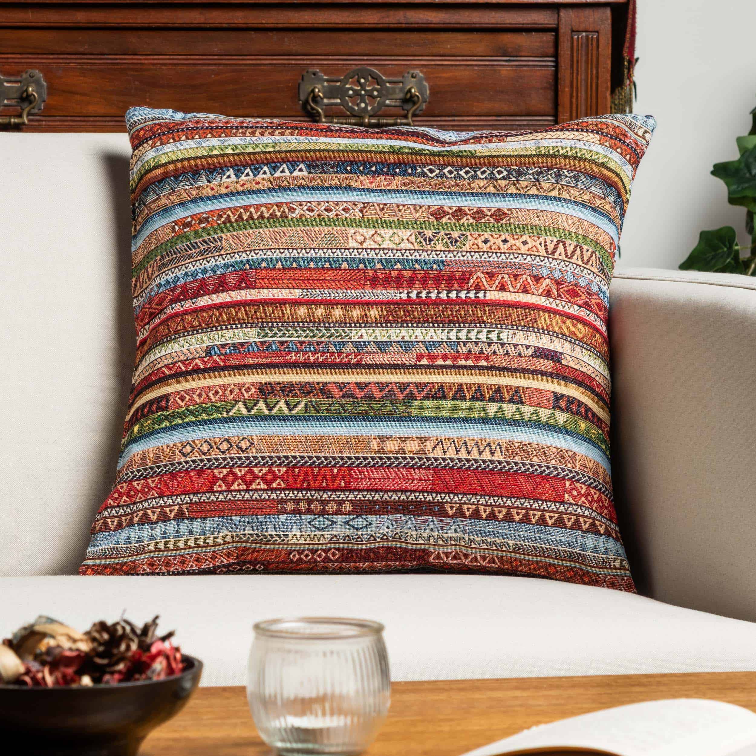 Meridian Stripe Tapestry Cushion in Spice