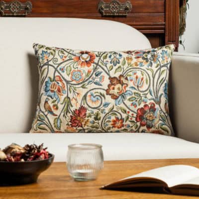 Jacobean Garden Tapestry Boudoir Cushion in Jewel