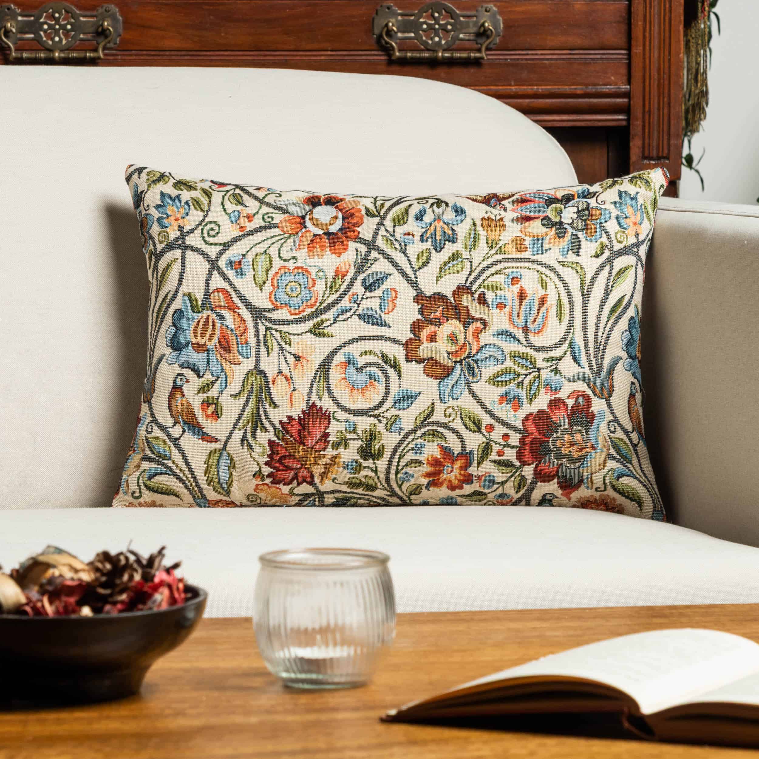Jacobean Garden Tapestry Boudoir Cushion in Jewel