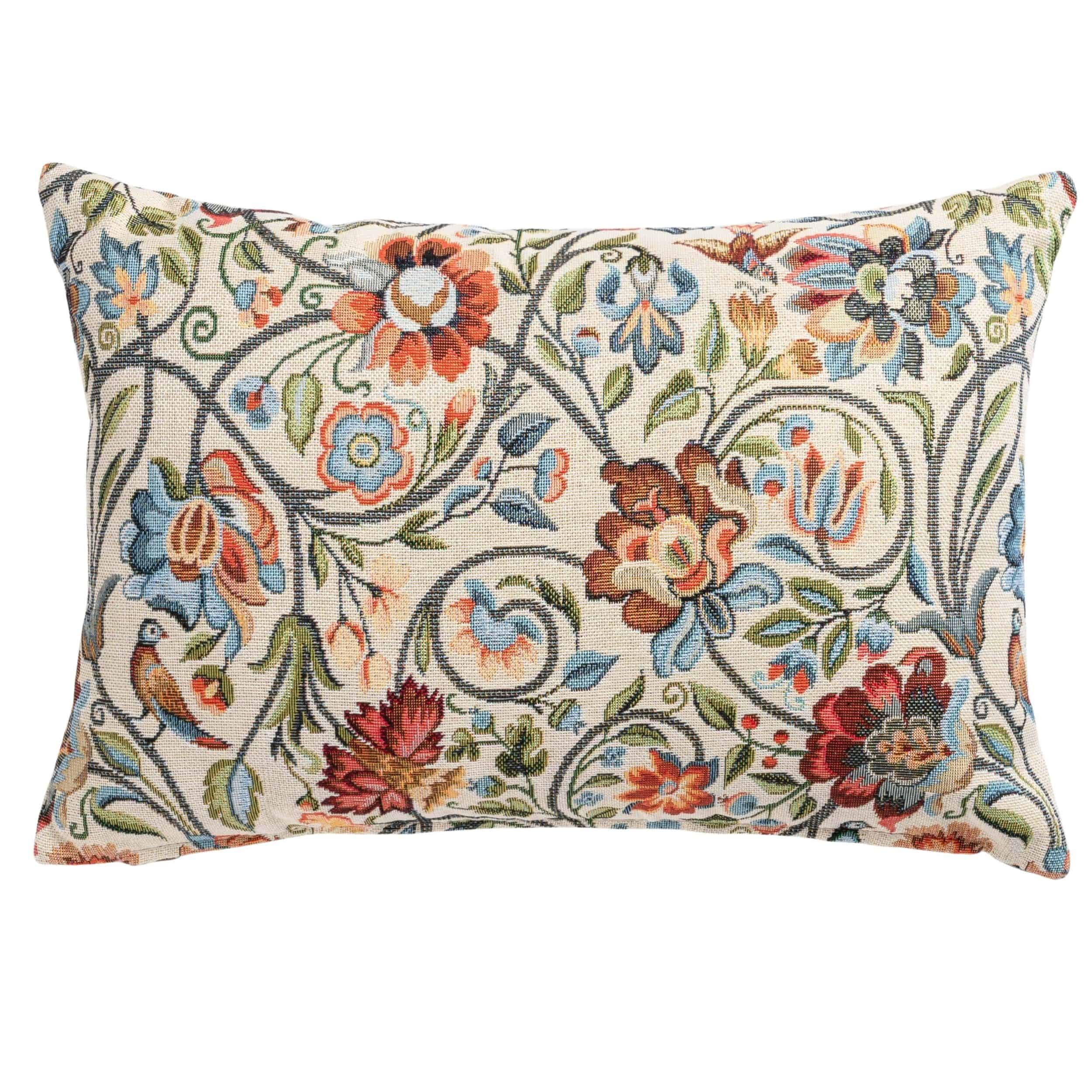 Jacobean Garden Tapestry Boudoir Cushion in Jewel