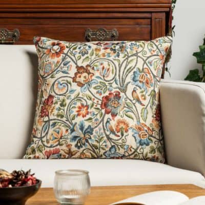 Jacobean Garden Tapestry Cushion in Jewel
