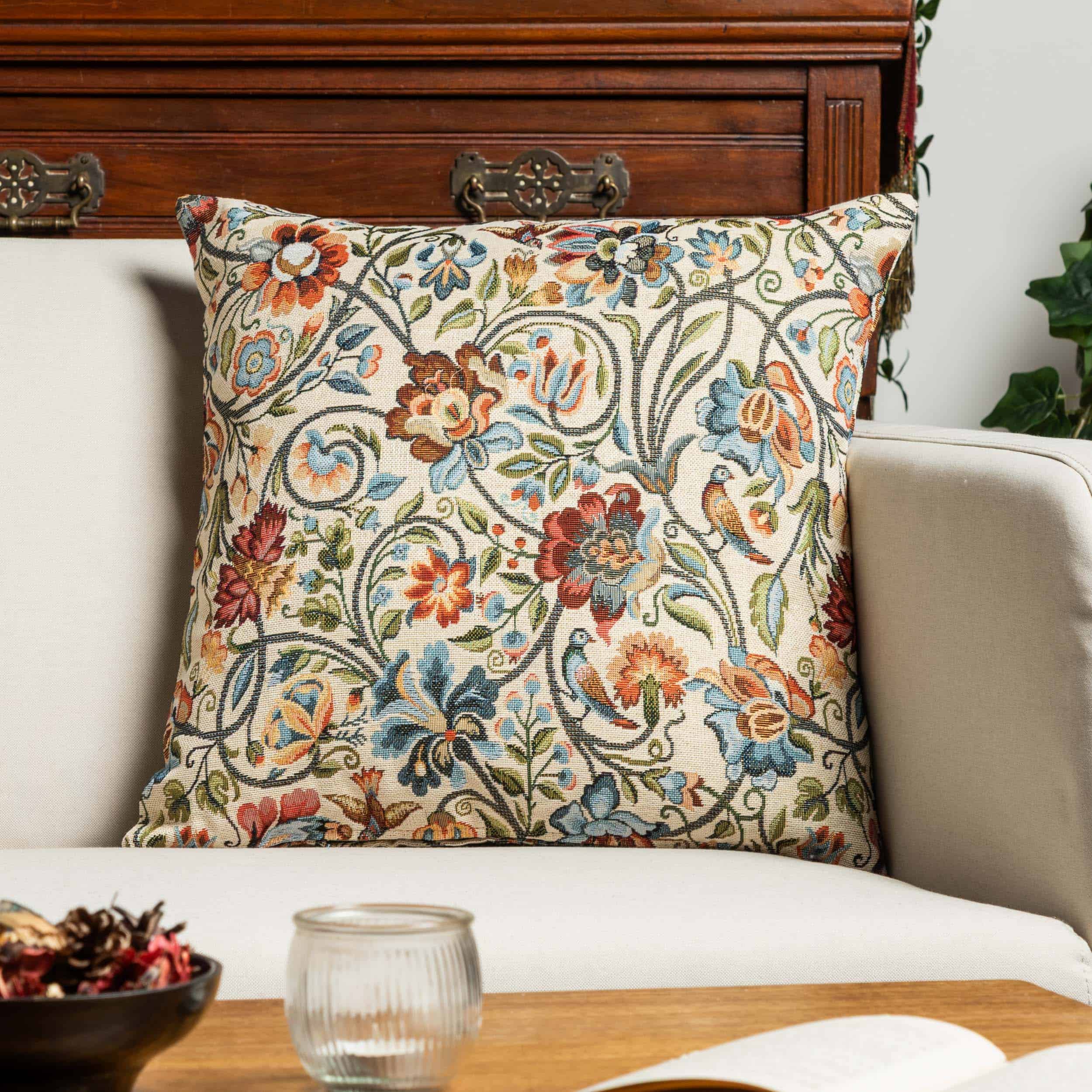 Jacobean Garden Tapestry Cushion in Jewel