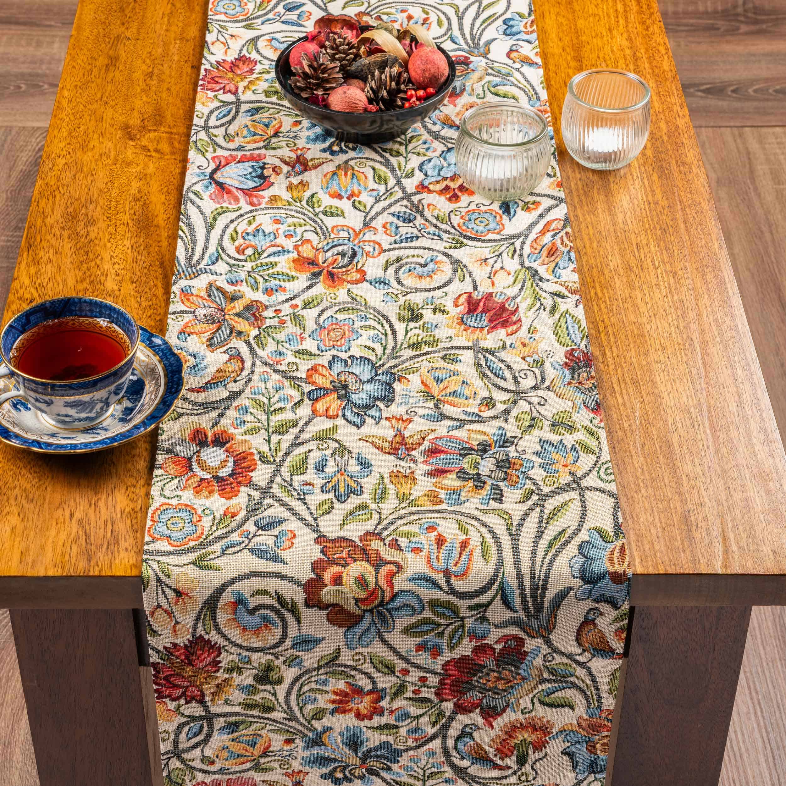 Jacobean Garden Tapestry Table Runner in Jewel