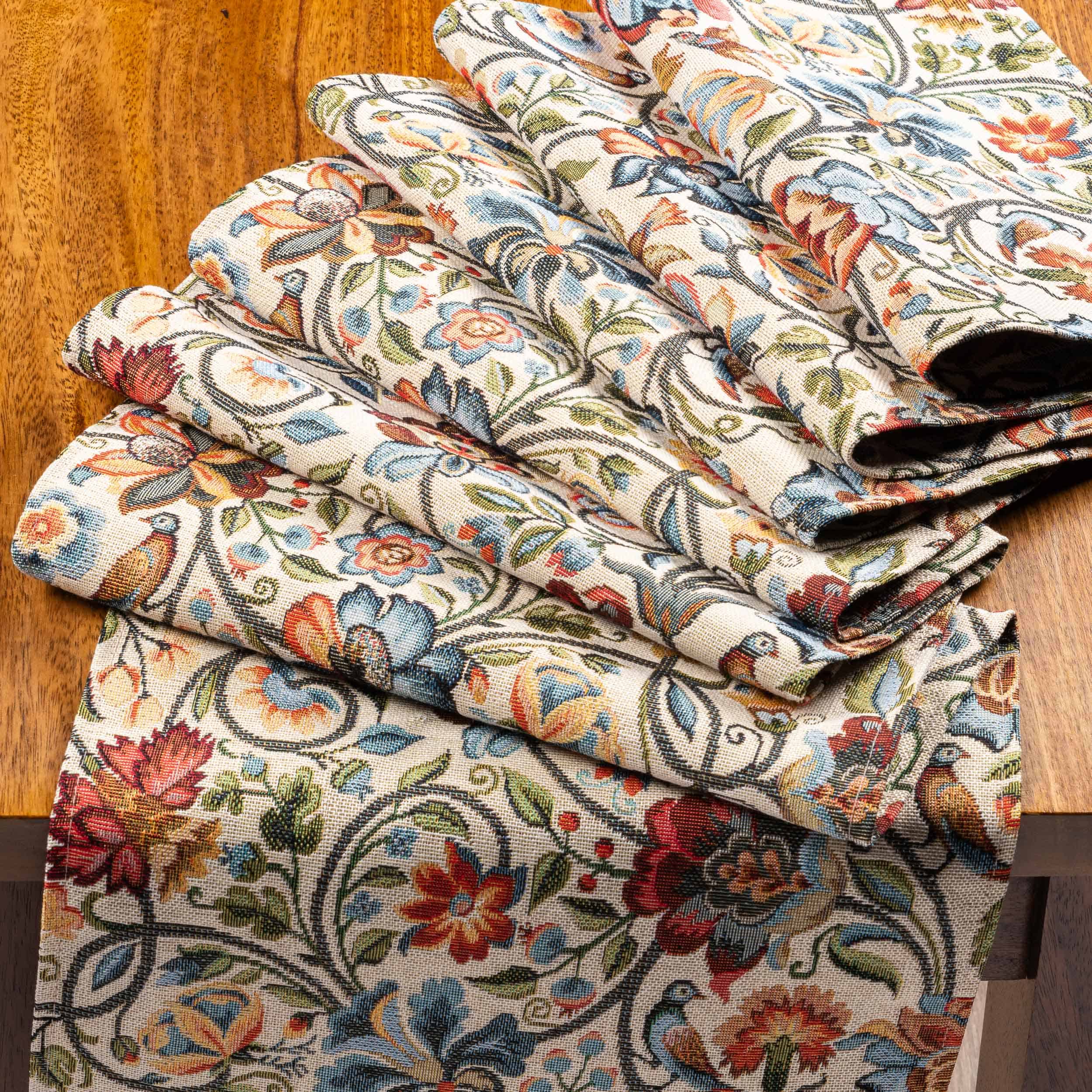 Jacobean Garden Tapestry Table Runner in Jewel