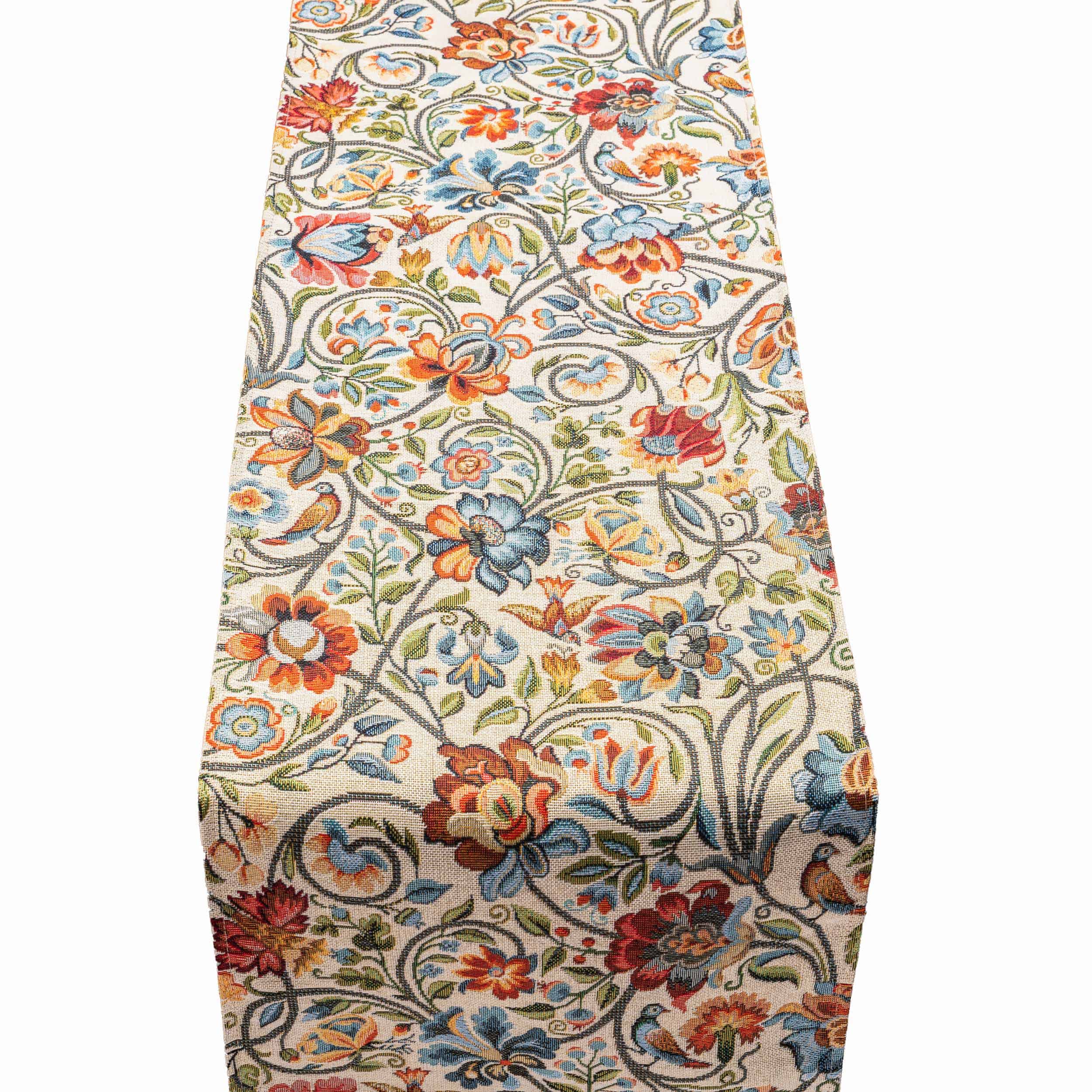 Jacobean Garden Tapestry Table Runner in Jewel
