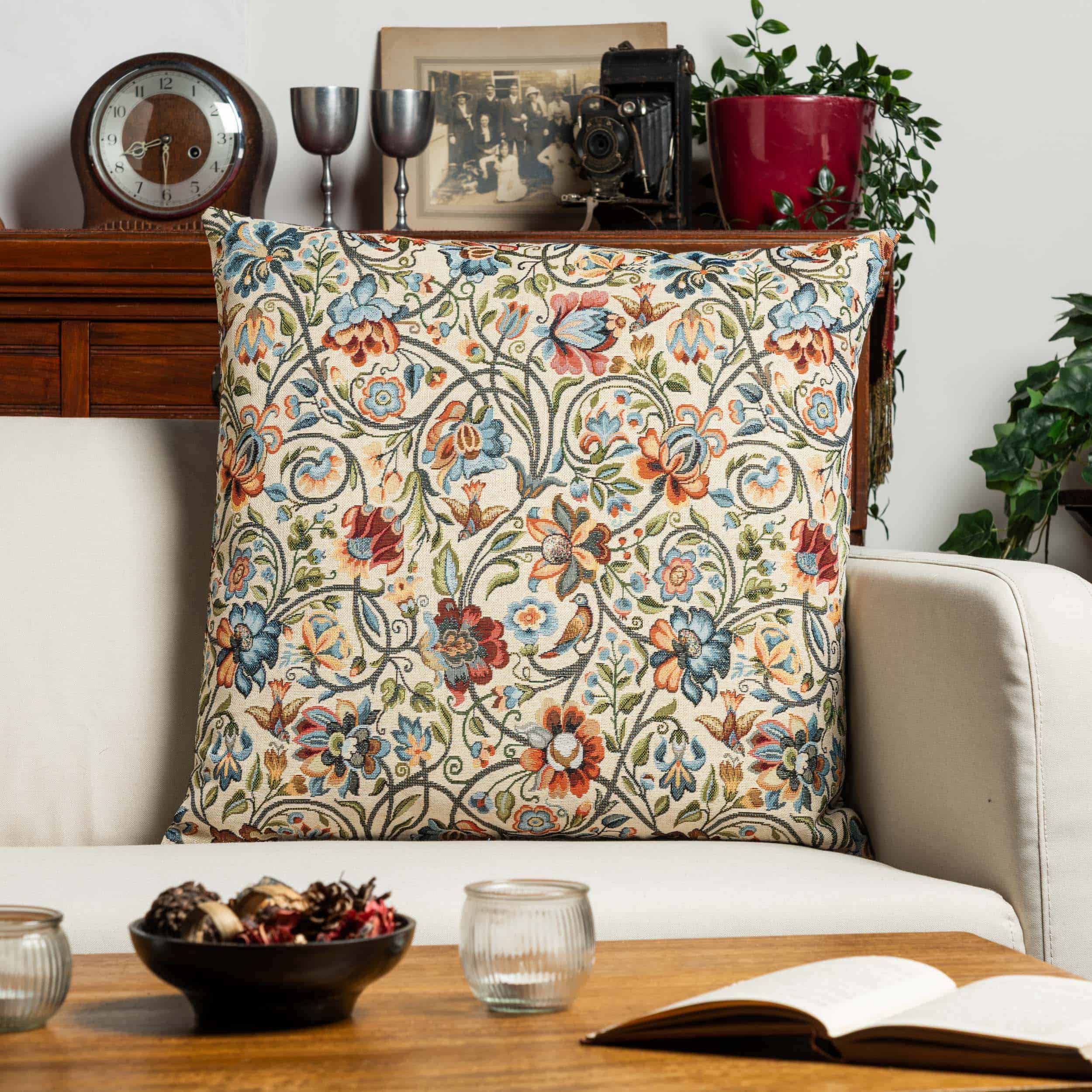 Jacobean Garden Tapestry Extra-Large Cushion in Jewel
