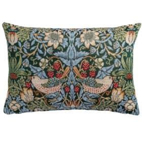 William Morris Strawberry Thief Tapestry Boudoir Cushion in Green