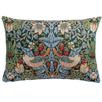 William Morris Strawberry Thief Tapestry Boudoir Cushion in Green