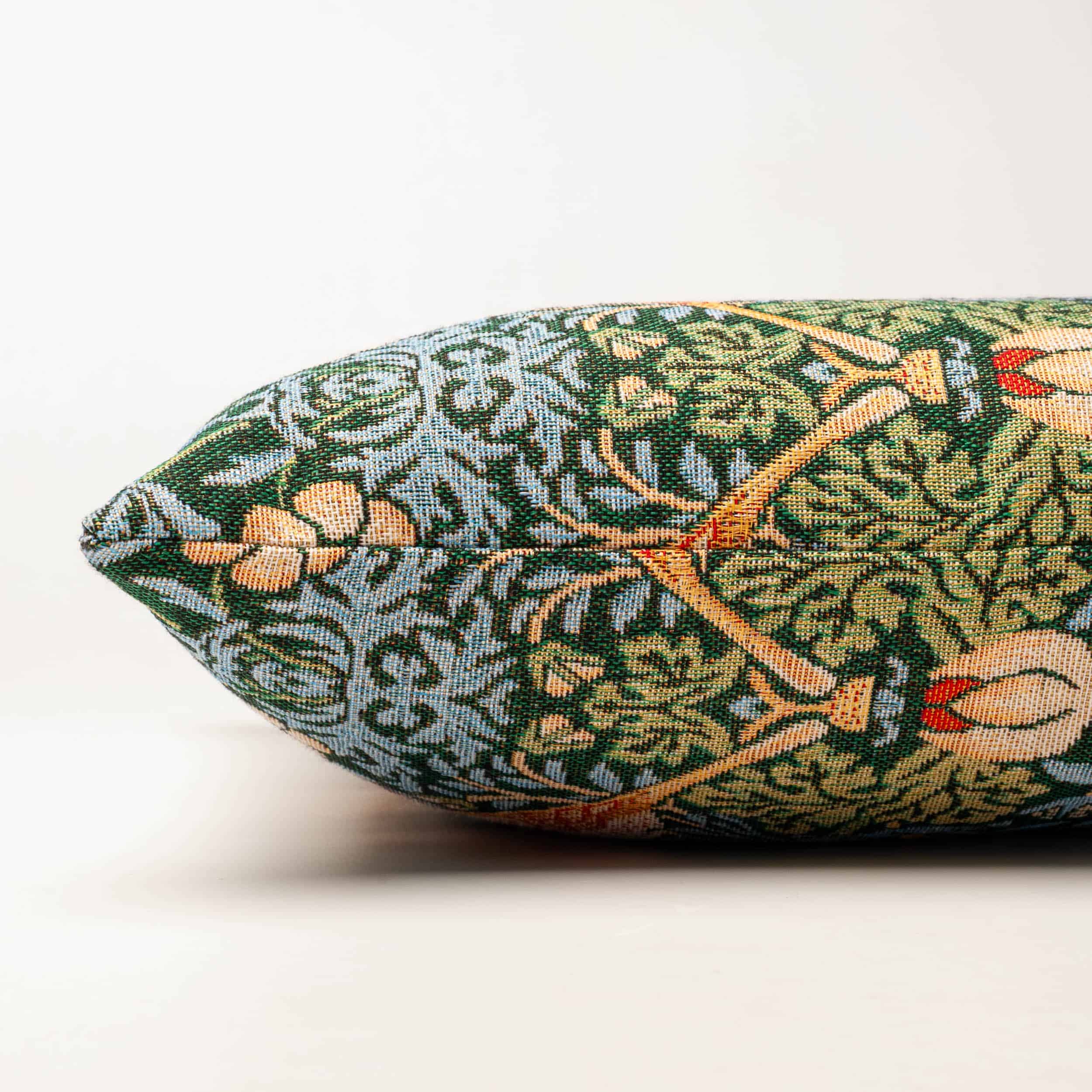 William Morris Strawberry Thief Tapestry Boudoir Cushion in Green
