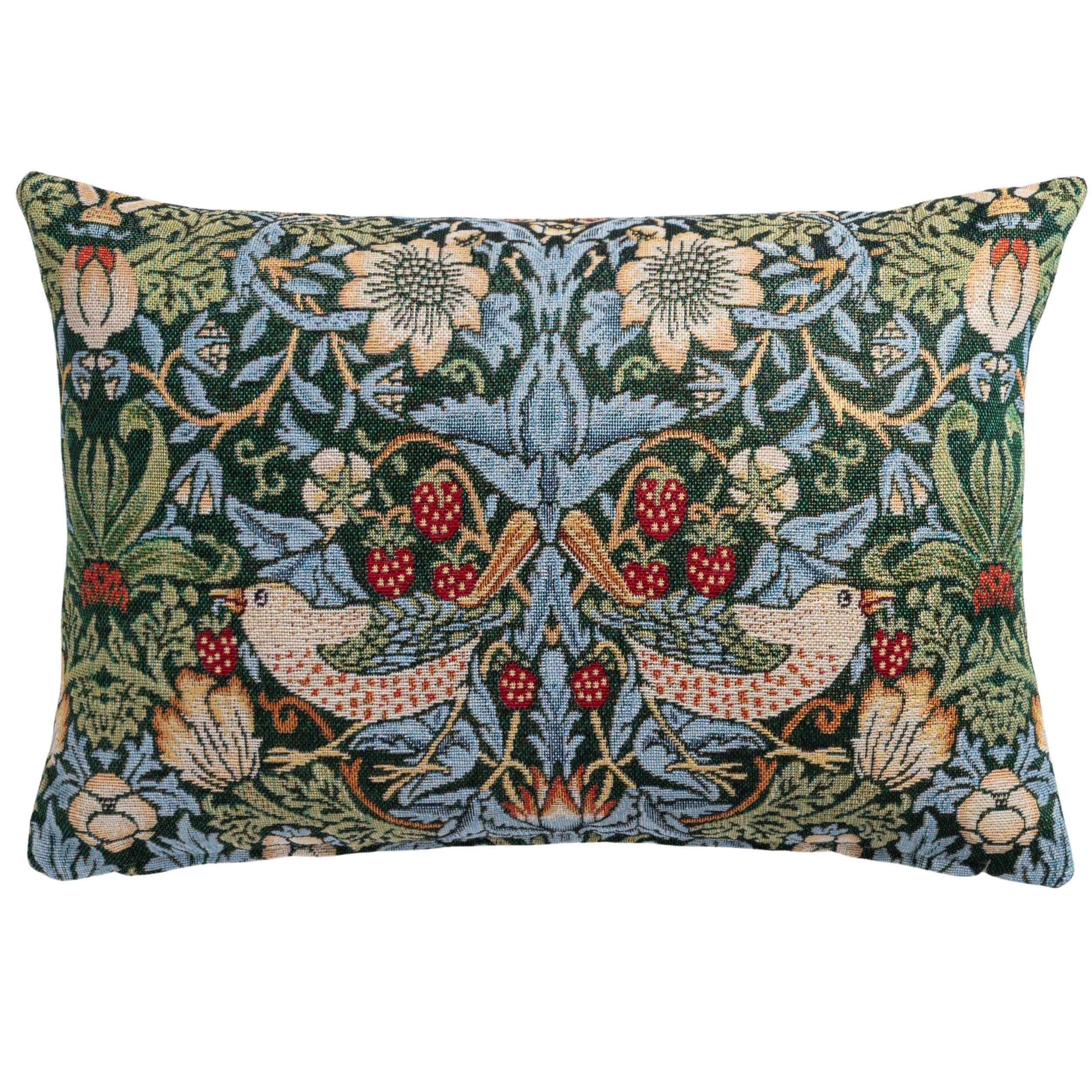 William Morris Strawberry Thief Tapestry Boudoir Cushion in Green