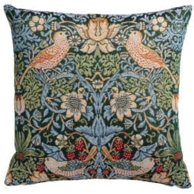 William Morris Strawberry Thief Tapestry Cushion in Green