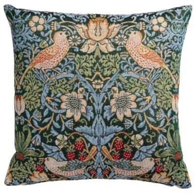 William Morris Strawberry Thief Tapestry Cushion in Green