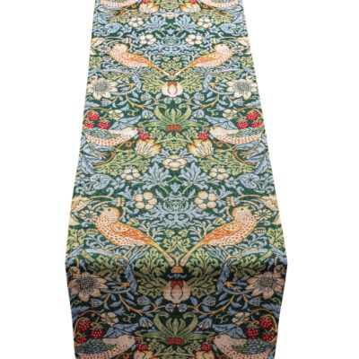 William Morris Strawberry Thief Tapestry Table Runner in Green