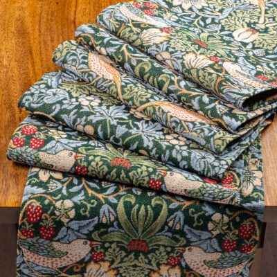 William Morris Strawberry Thief Tapestry Table Runner in Green