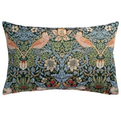 William Morris Strawberry Thief Tapestry XL Rectangular Cushion in Green