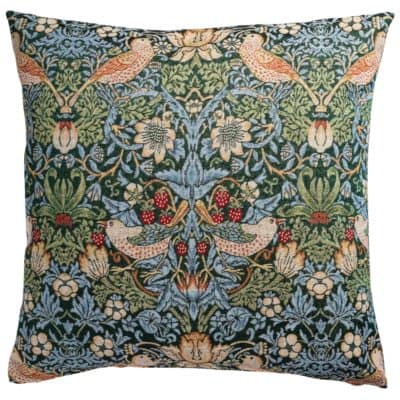 William Morris Strawberry Thief Tapestry Extra-Large Cushion in Green