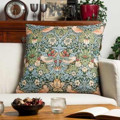 William Morris Strawberry Thief Tapestry Extra-Large Cushion in Green