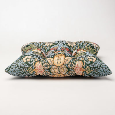 William Morris Strawberry Thief Tapestry Quilted Seat Pad in Green
