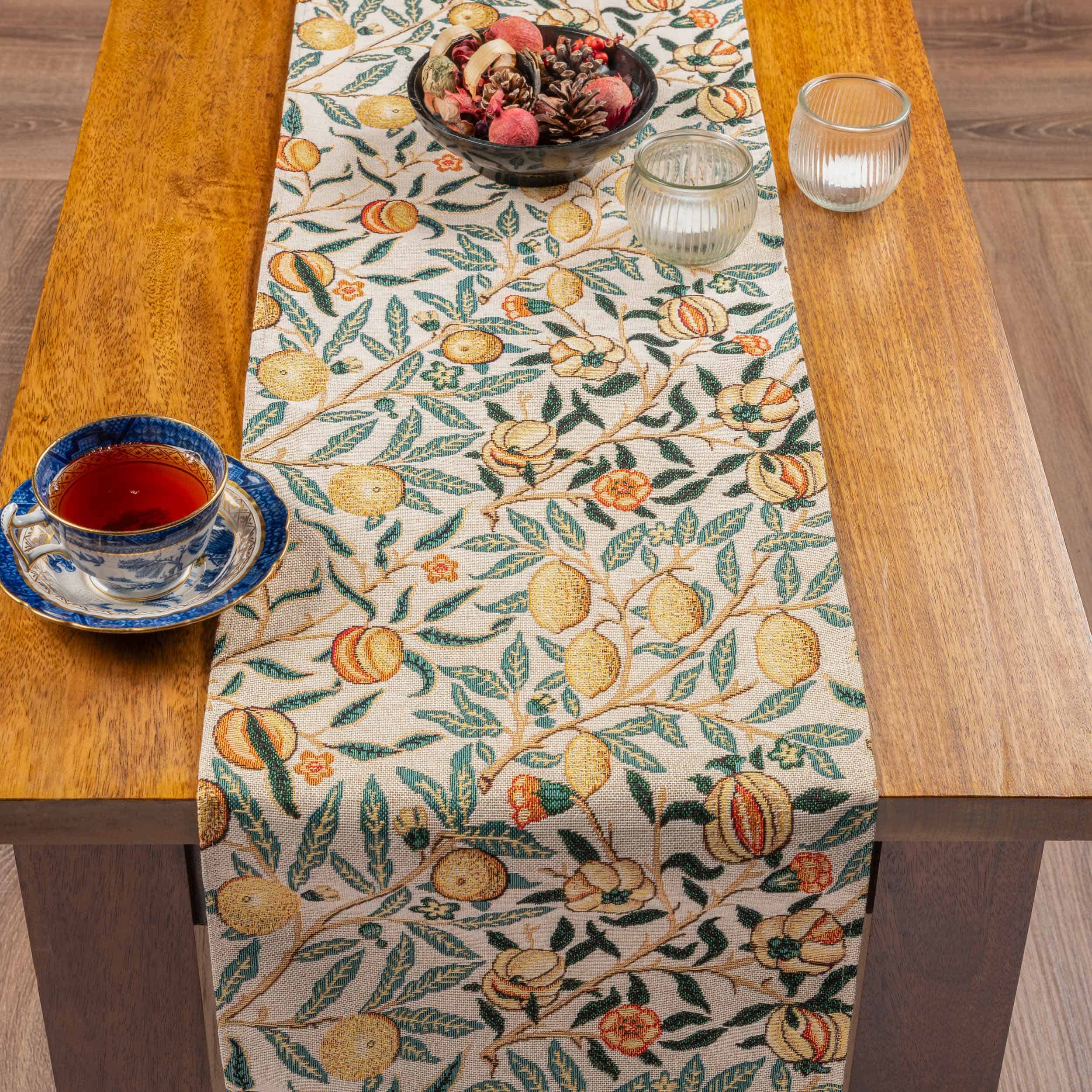 William Morris Pomegranate Tapestry Table Runner in Yellow