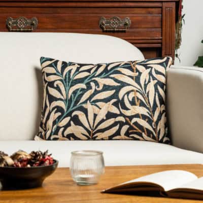 William Morris Willow Bough Tapestry Boudoir Cushion in Ink Black