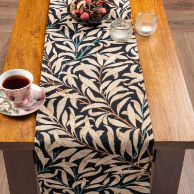 William Morris Willow Bough Tapestry Table Runner in Ink Black