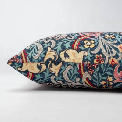 William Morris Golden Lily Tapestry Boudoir Cushion in Teal Blue