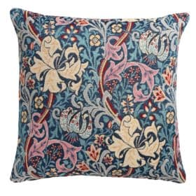 William Morris Golden Lily Tapestry Cushion in Teal Blue