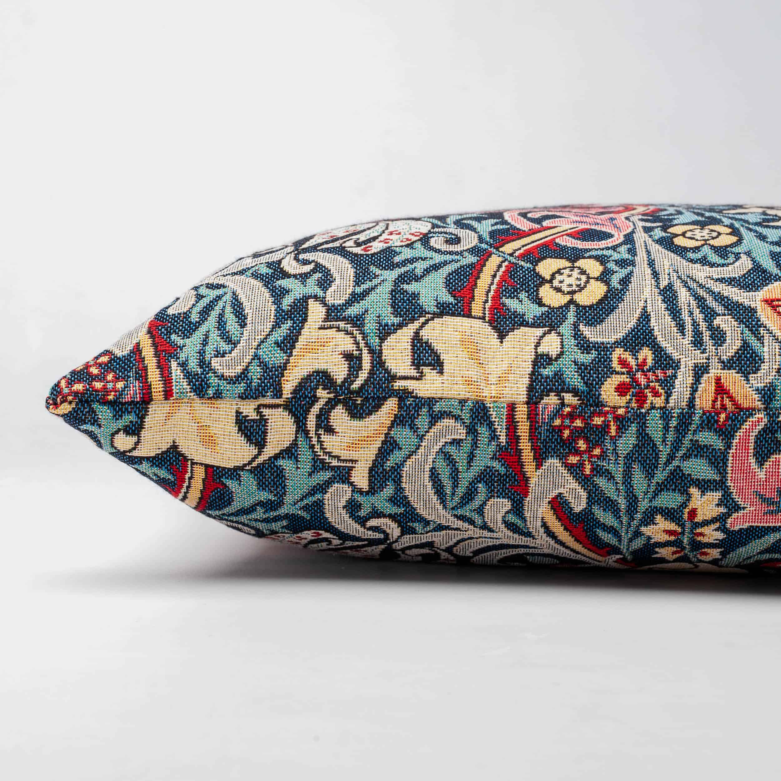 William Morris Golden Lily Tapestry Cushion in Teal Blue