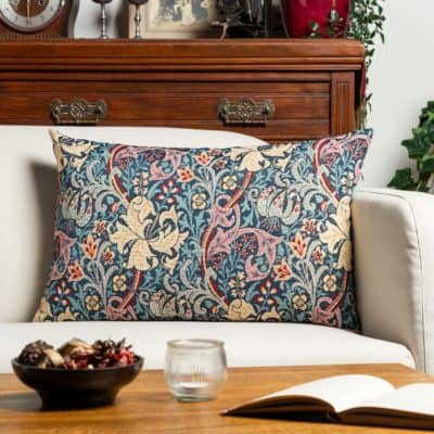 William Morris Golden Lily Tapestry XL Rectangular Cushion in Teal Blue