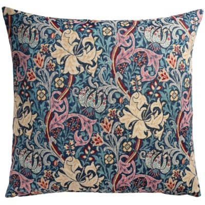 William Morris Golden Lily Tapestry Extra-Large Cushion in Teal Blue