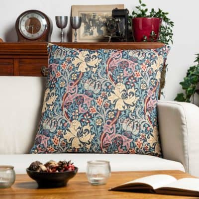 William Morris Golden Lily Tapestry Extra-Large Cushion in Teal Blue