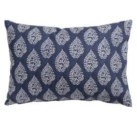 Linden Leaf Linen Blend Paisley Motif Boudoir Cushion in Indigo Blue