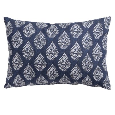 Linden Leaf Linen Blend Paisley Motif Boudoir Cushion in Indigo Blue