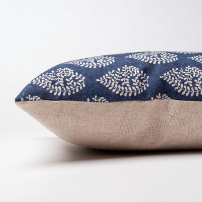 Linden Leaf Linen Blend Paisley Motif Boudoir Cushion in Indigo Blue