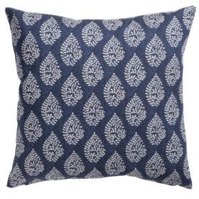 Linden Leaf Linen Blend Paisley Motif Cushion in Indigo Blue