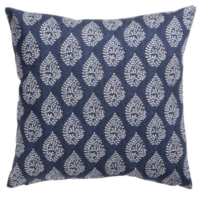 Linden Leaf Linen Blend Paisley Motif Cushion in Indigo Blue