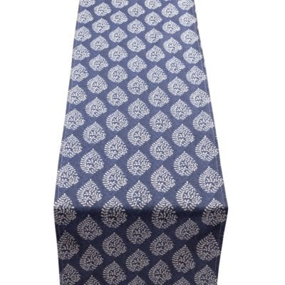 Linden Leaf Linen Blend Paisley Motif Table Runner in Indigo Blue