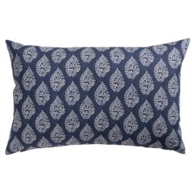 Linden Leaf Linen Blend Paisley Motif XL Rectangular Cushion in Indigo Blue