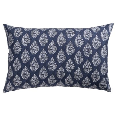 Linden Leaf Linen Blend Paisley Motif XL Rectangular Cushion in Indigo Blue