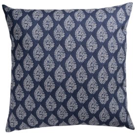 Linden Leaf Linen Blend Paisley Motif Extra-Large Cushion in Indigo Blue