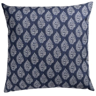 Linden Leaf Linen Blend Paisley Motif Extra-Large Cushion in Indigo Blue
