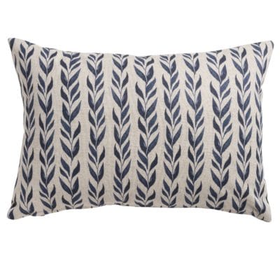 Linden Leaf Stripe Linen Blend Boudoir Cushion in Indigo Blue